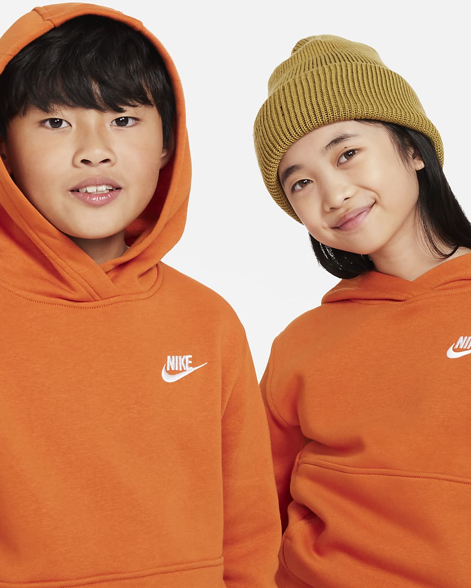 Nike Sportswear Club Fleece Big Kids' Pullover Hoodie - Campfire Orange/White