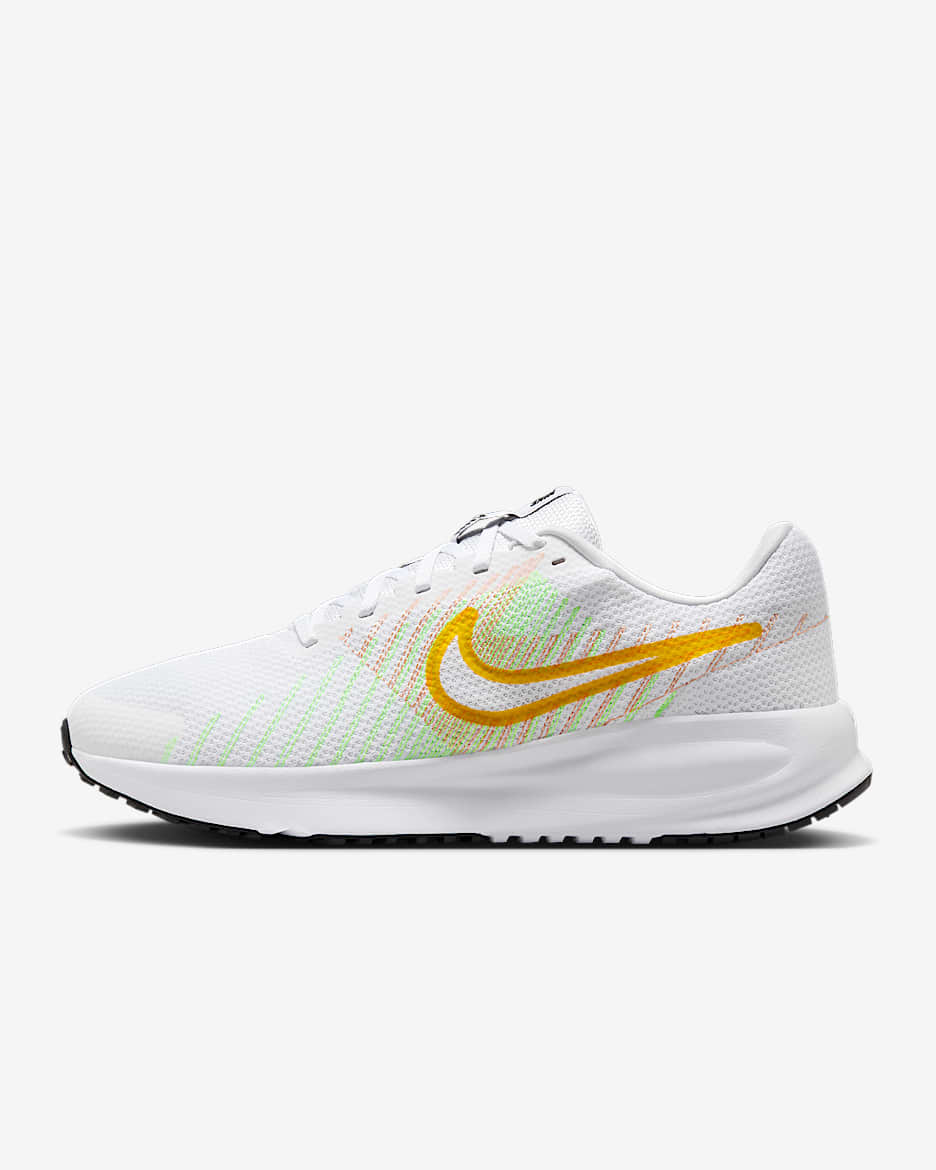 Nike Run Defy hardloopschoenen voor heren (straat) - Wit/Apricot Agate/Lime Blast/Laser Orange