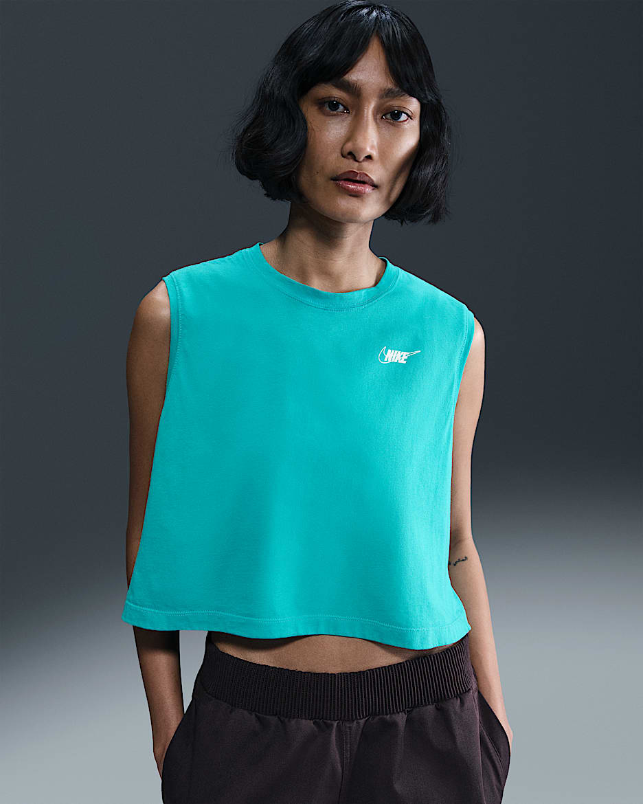 Nike Sportswear Club Women's Sleeveless Cropped Graphic T-Shirt - Dusty Cactus