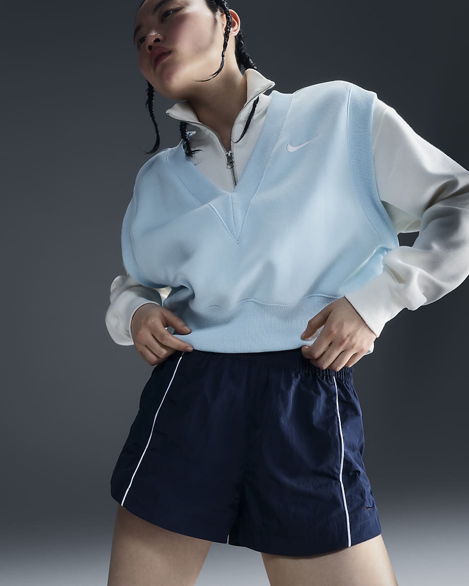 Nike Sportswear Phoenix Fleece ledig ermeløs kort overdel med V-hals til dame - Glacier Blue/Sail