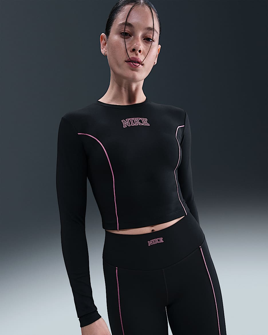 Nike One Women's Dri-FIT Long-Sleeve Top - Black/College Grey