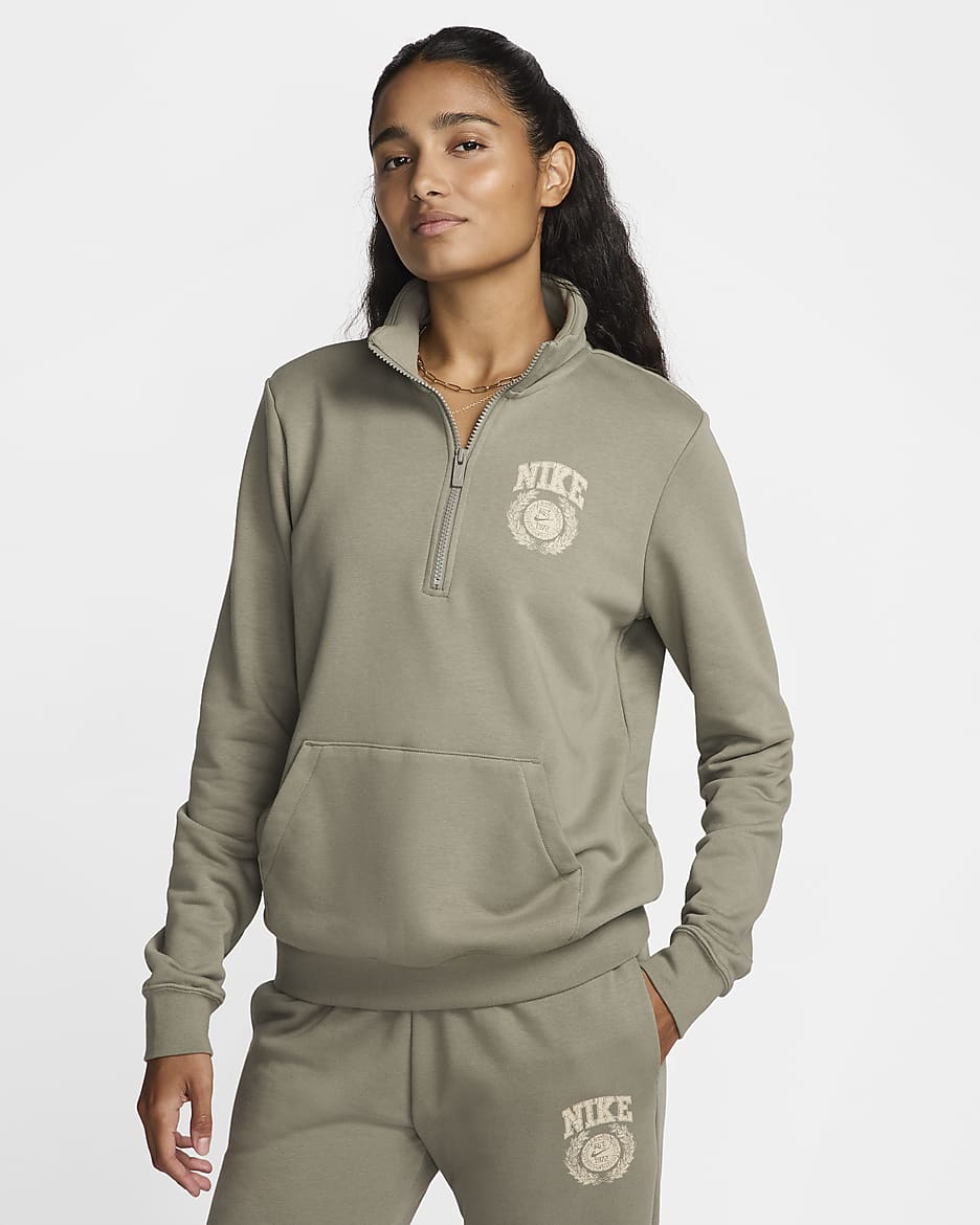 Sudadera con cierre de 1/4 para mujer Nike Sportswear Club Fleece - Militar claro/Duna