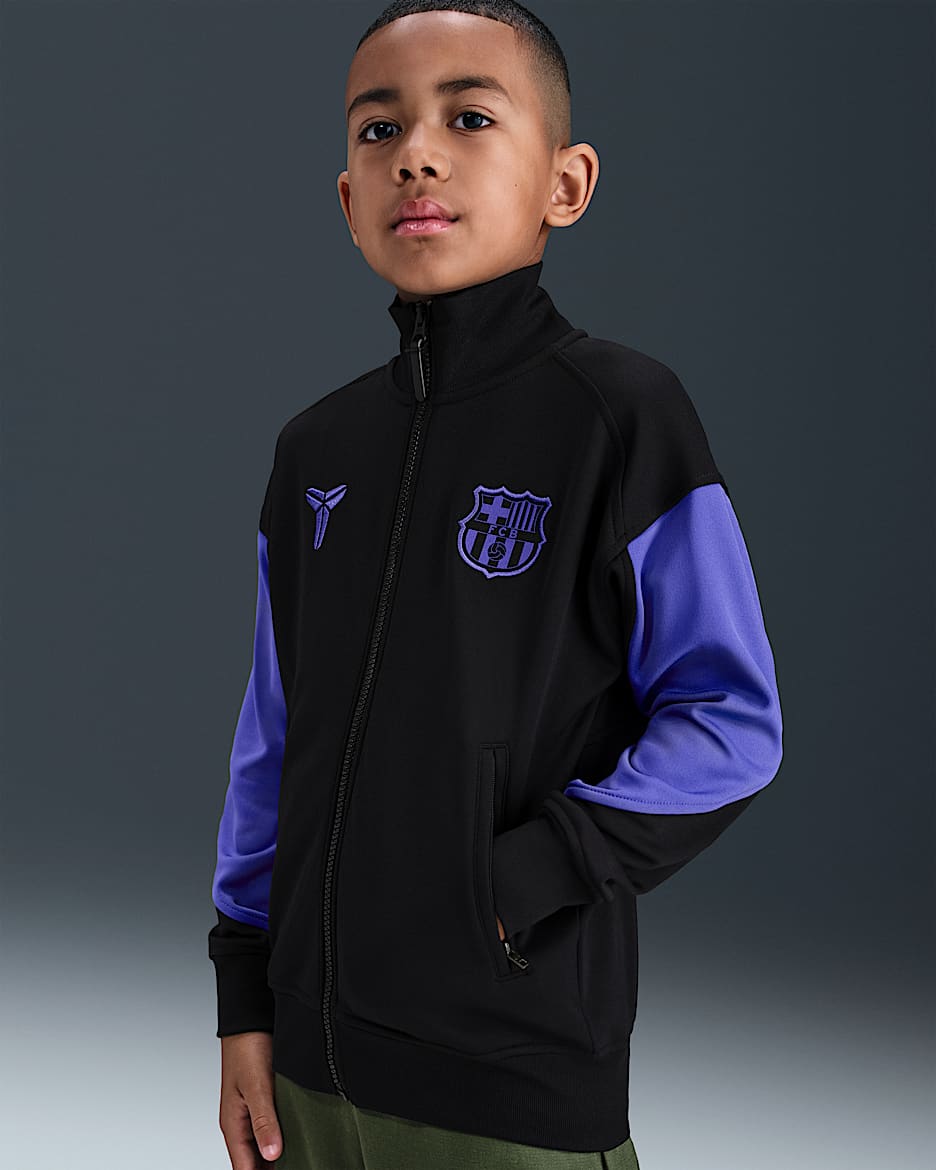 FC Barcelona Academy Pro Away Kobe Dri-FIT Fußball-Hymnenjacke (ältere Kinder) - Schwarz/Persian Violet/Persian Violet