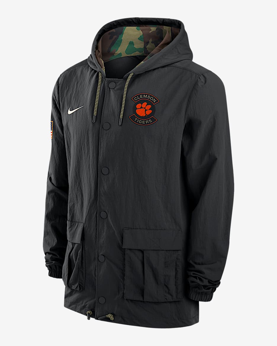 Clemson Men's Nike Full-Snap Hooded Military Jacket - Black