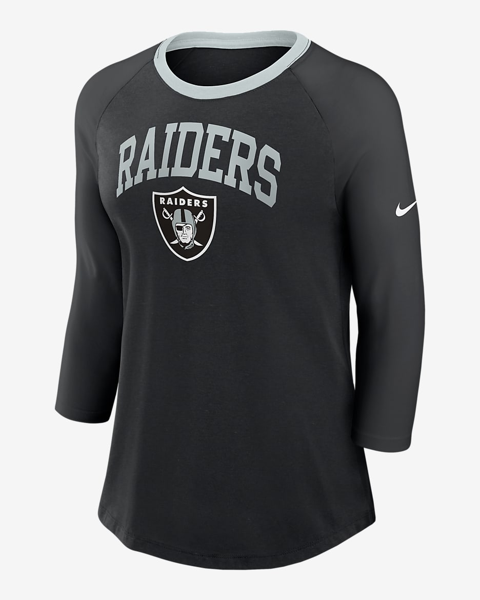 Playera de manga ¾ Nike de la NFL para mujer Las Vegas Raiders - Negro/Negro