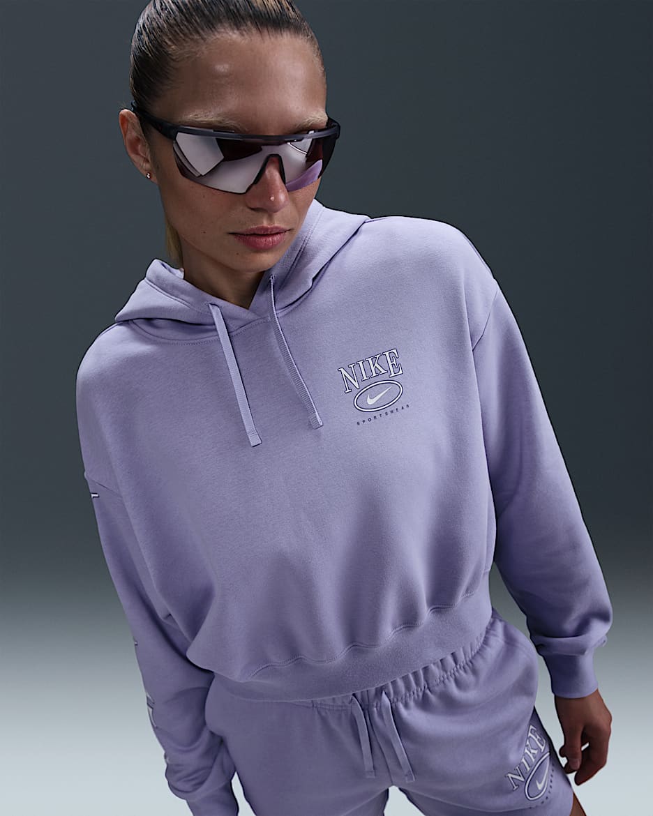 Nike Sportswear Club Fleece Women's Oversized Cropped Graphic Hoodie - Lilac Ice