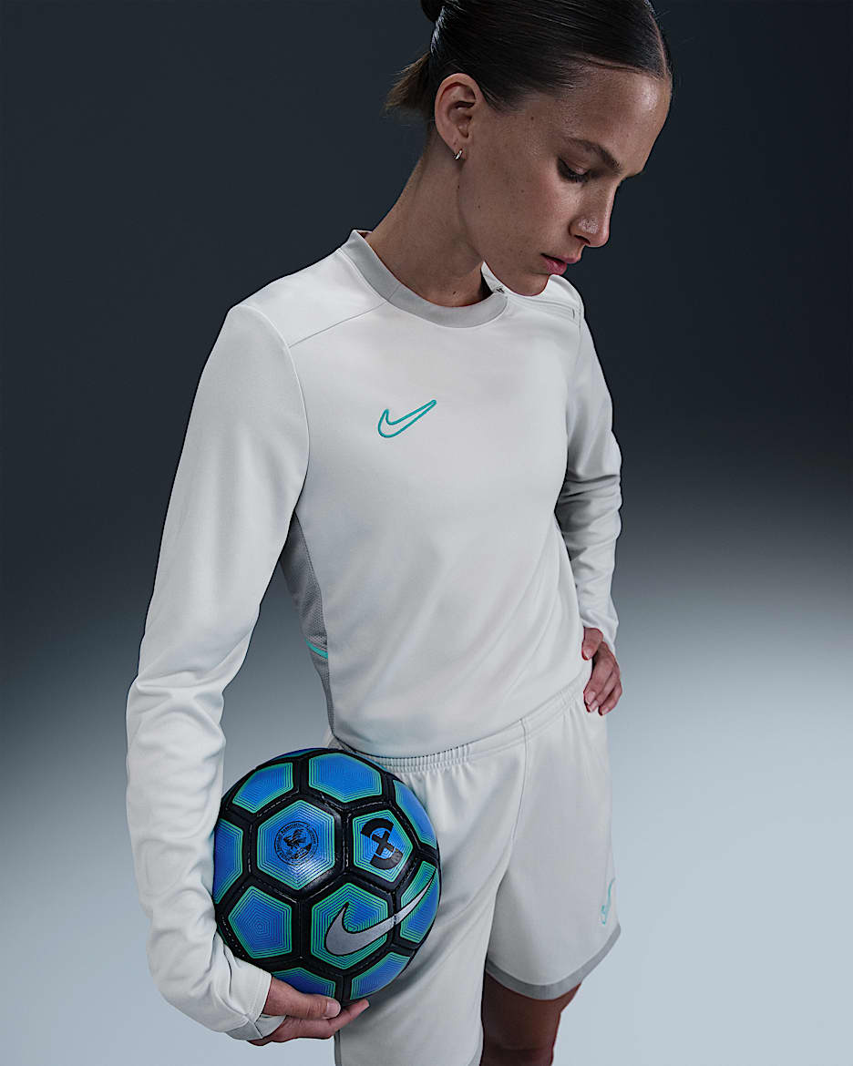 Nike Academy Women's Dri-FIT Crew-Neck Long-Sleeve Football Top - Photon Dust/Light Smoke Grey/Dynamic Turquoise
