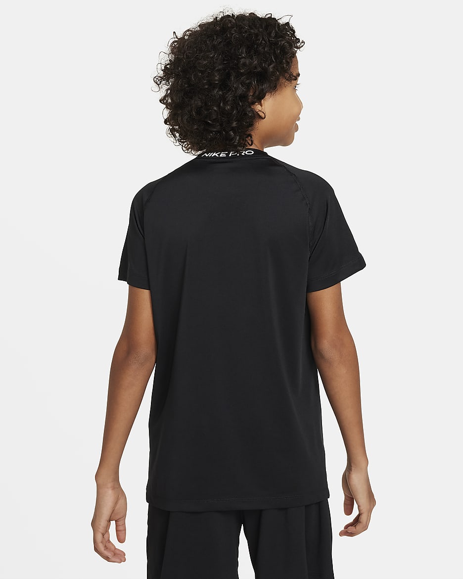 Nike Pro Older Kids' (Boys') Dri-FIT Short-Sleeve Top - Black/White