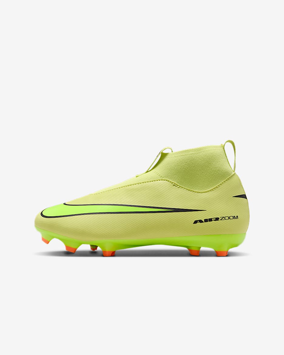 Nike Jr. Mercurial Superfly 10 Academy Younger/Older Kids' Multi-Ground High-Top Football Boot - Limelight/Hyper Crimson/Volt