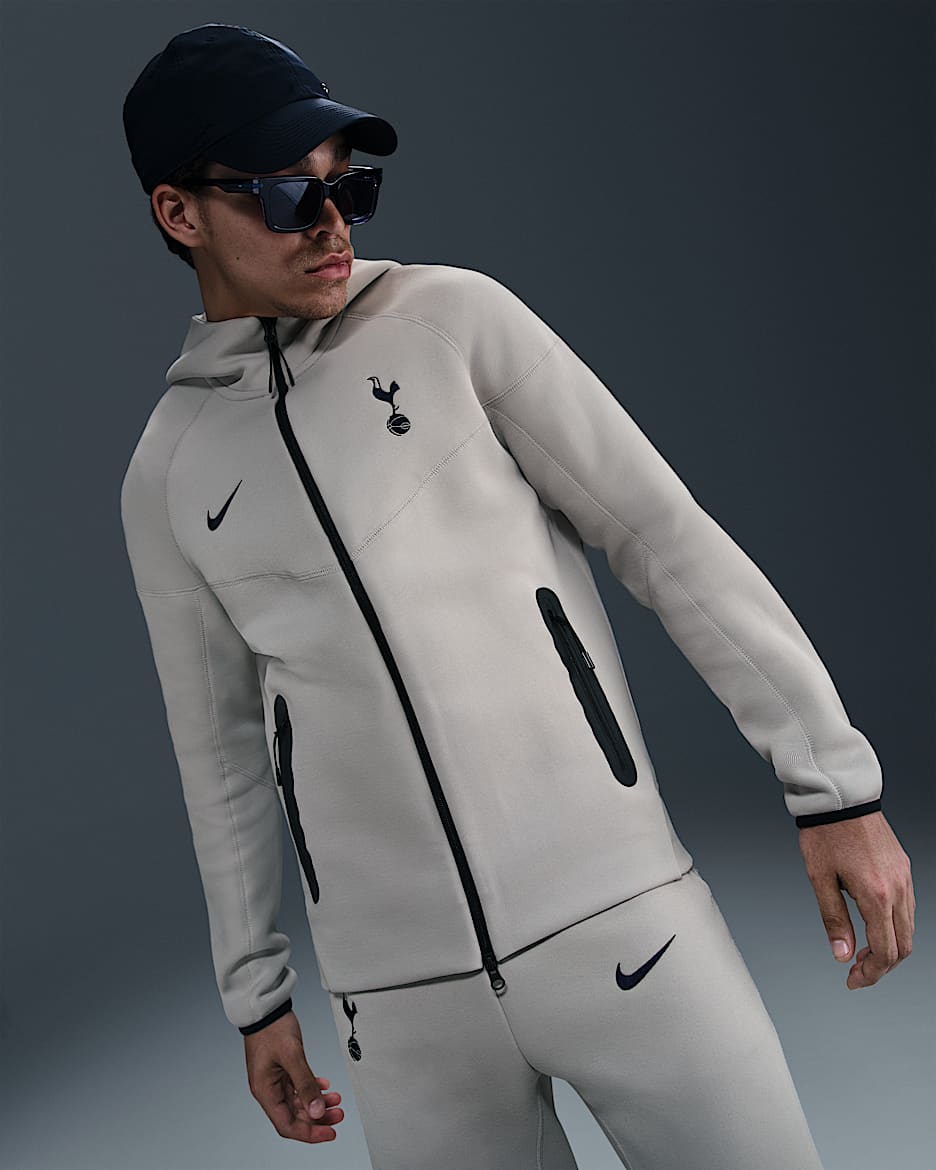 Tottenham Hotspur Tech Windrunner Nike Tam Boy Fermuarlı Fleece Erkek Kapüşonlu Futbol Üstü - Light Iron Ore/Binary Blue