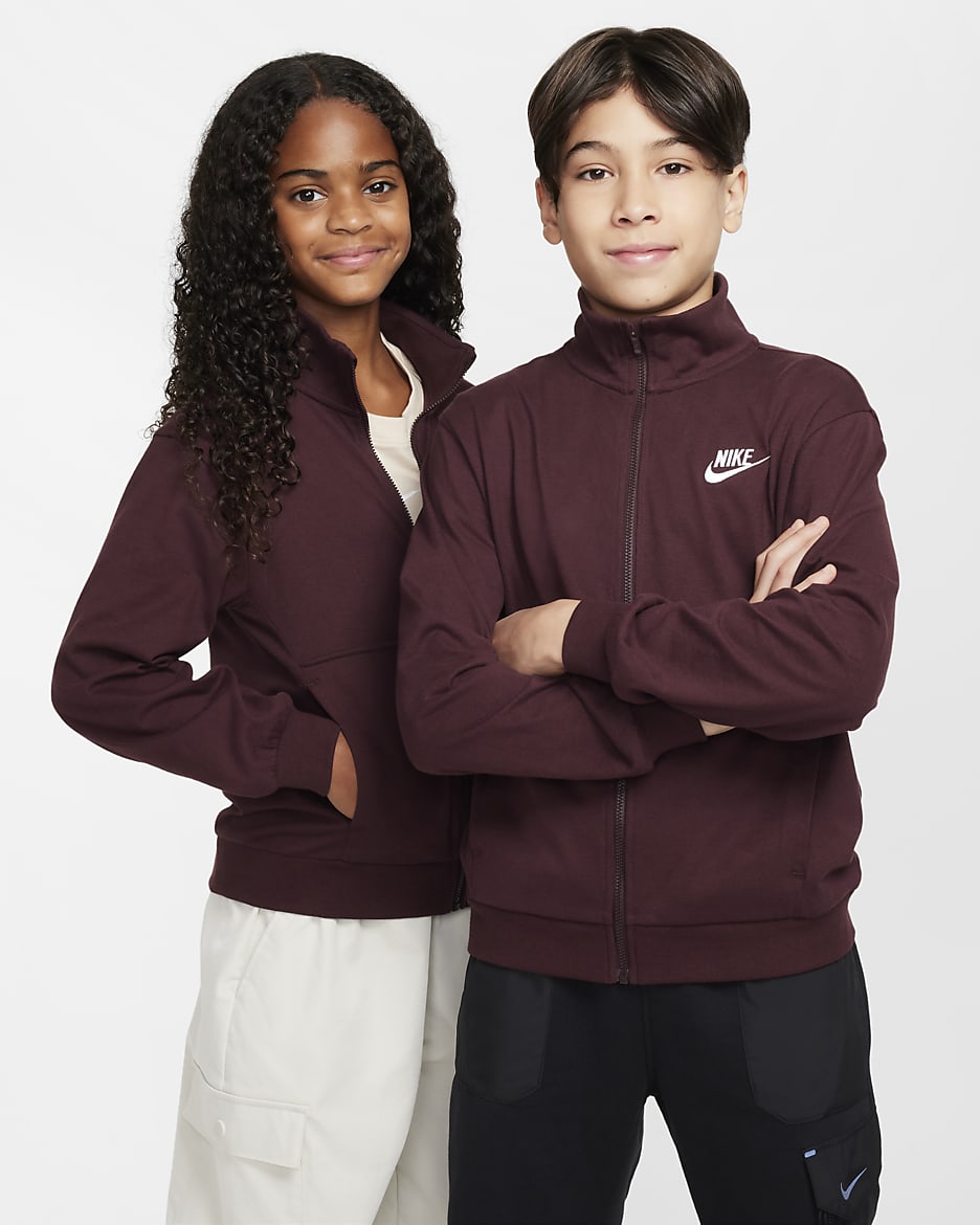 Nike Sportswear Club Older Kids' Full-Zip Knit Jacket - Burgundy Crush/Burgundy Crush/White