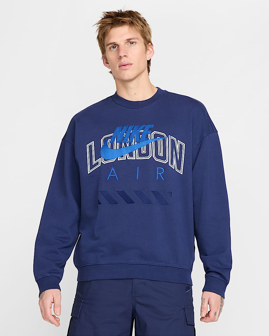 Sudadera de cuello redondo de tejido Fleece para hombre Nike Air "London" - Azul vacío/Rojo universitario/Royal juego