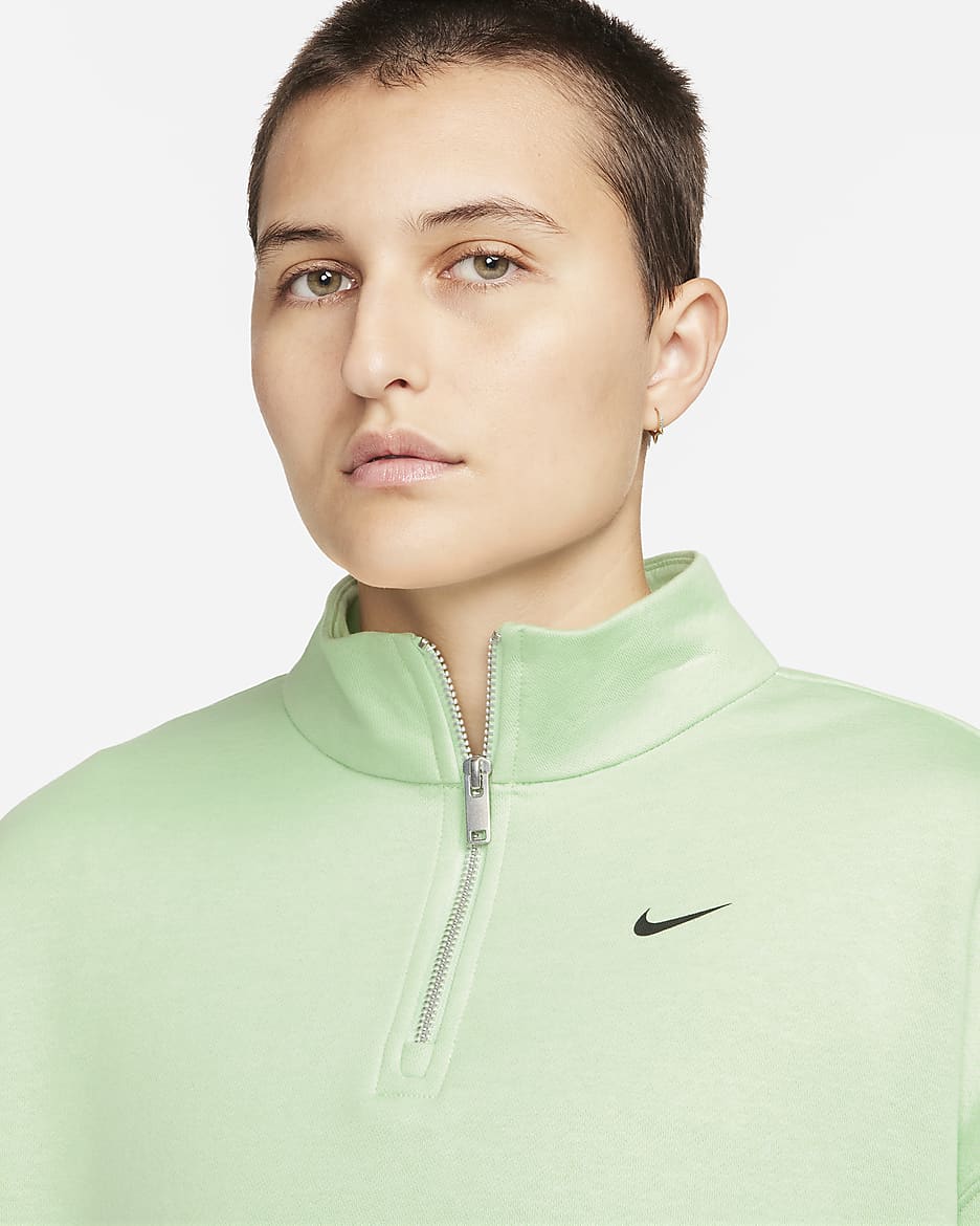 Nike Sportswear Fleece-Oberteil in Oversize mit Viertelreißverschluss für Damen - Vapor Green/Schwarz