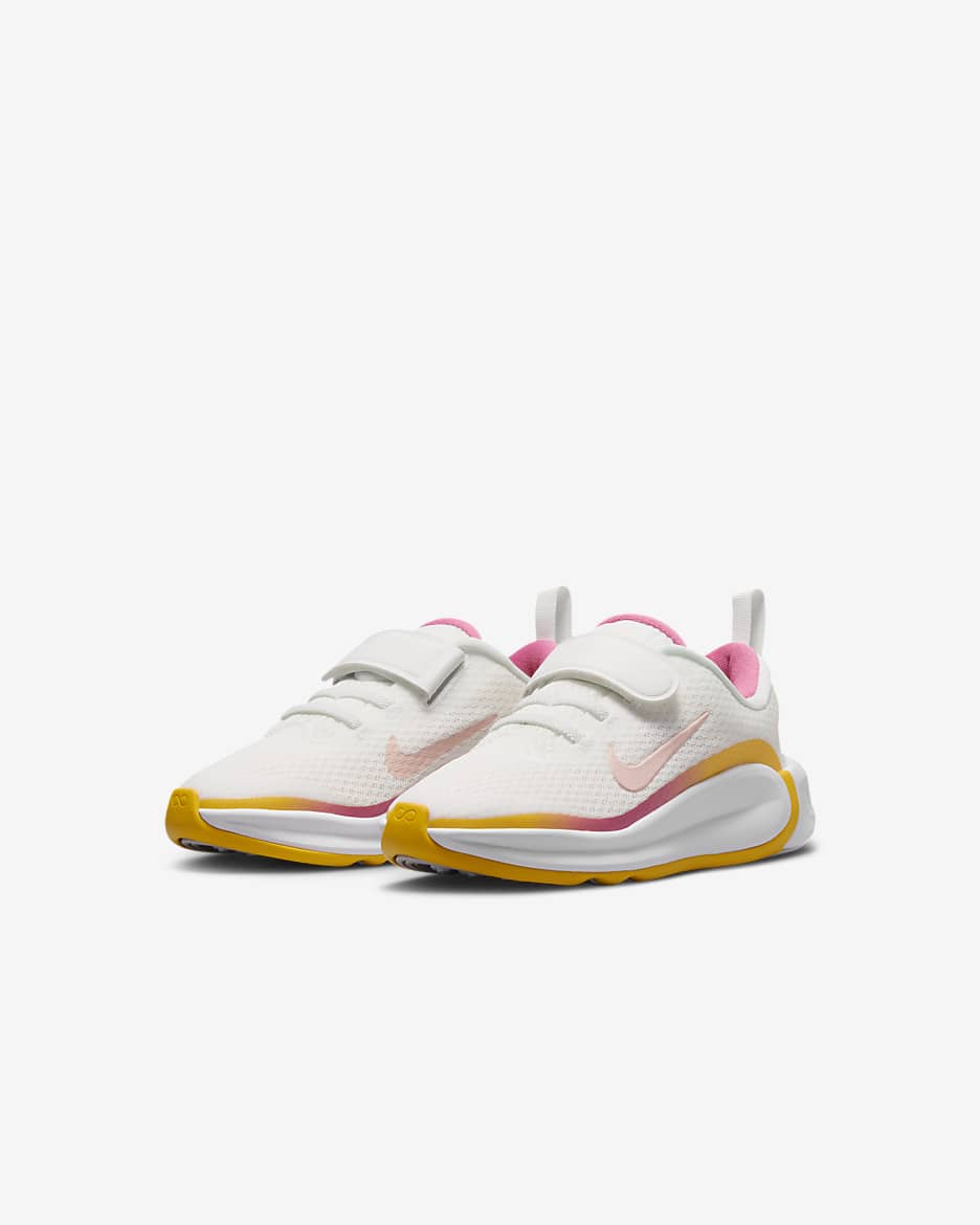 Tenis para niños de preescolar Nike Infinity Flow - Blanco cumbre/Rosa paleta/Oro universitario/Naranja ártico