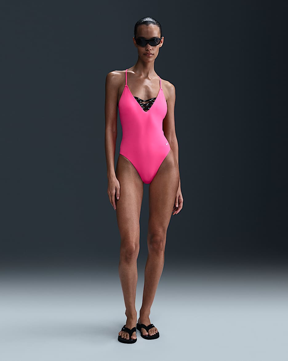 Traje de baño de una sola pieza con espalda cruzada para mujer Nike Swim Sneakerkini 2.0 - Hiperrosa