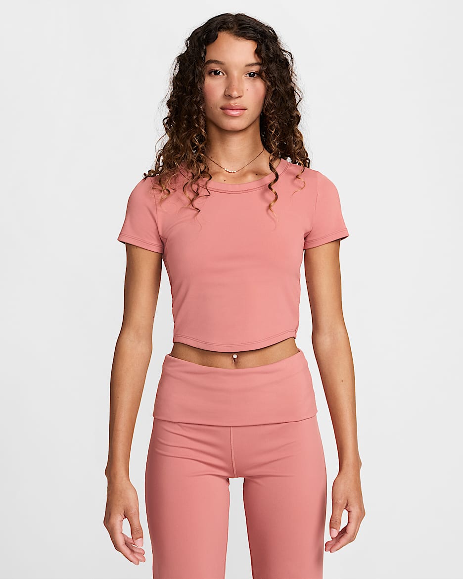 Nike One Fitted Women's Dri-FIT Short-Sleeve Cropped Top - Canyon Pink/Black