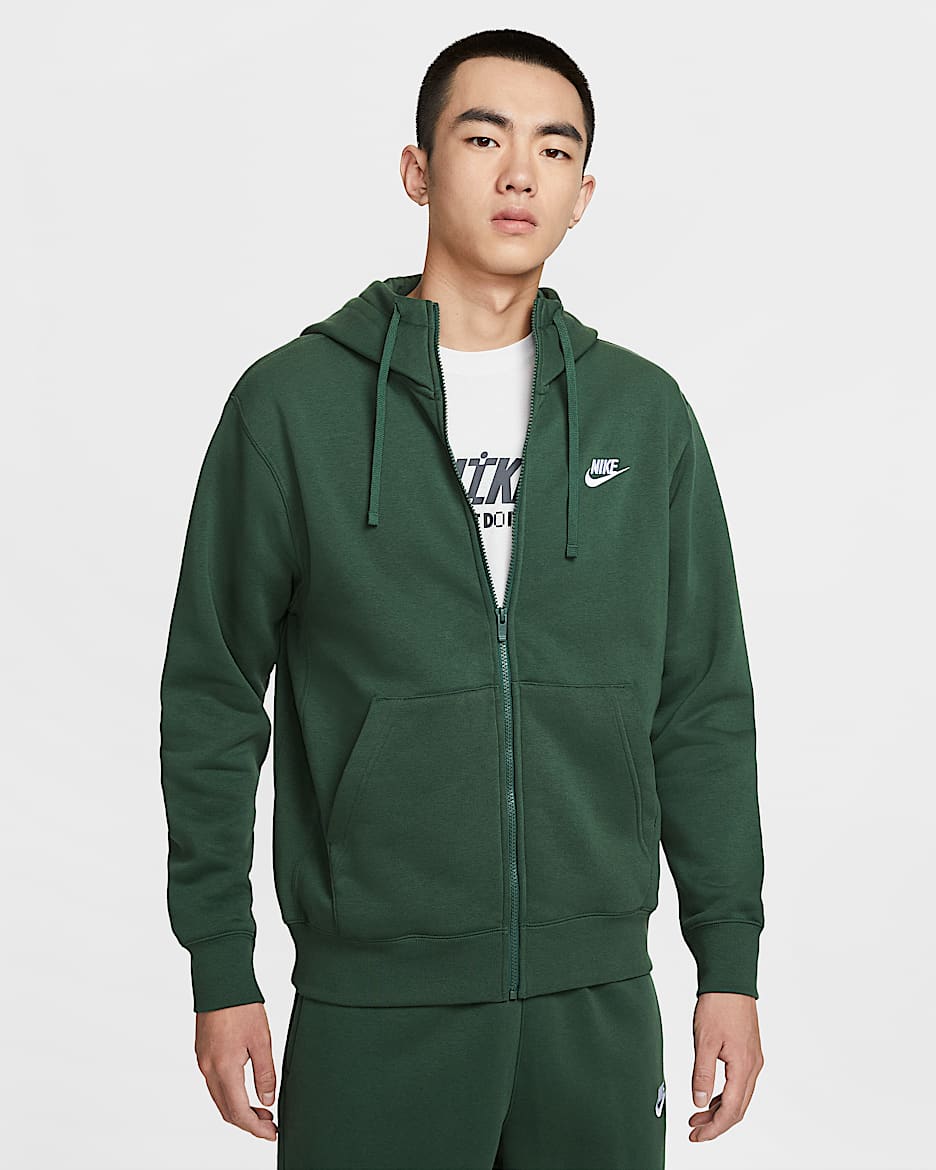 Nike Sportswear Club Fleece Men's Full-Zip Hoodie - Fir/Fir/White