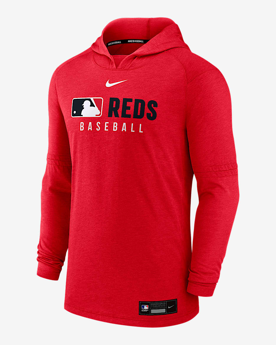 Sudadera con gorro sin cierre Nike Dri-FIT de la MLB para hombre Cincinnati Reds Authentic Collection - Rojo jaspeado