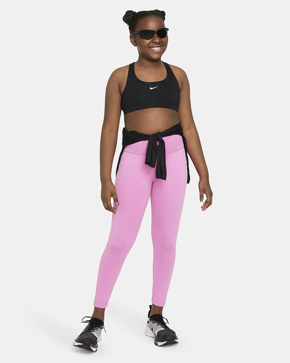 Nike Swoosh Older Kids' (Girls') Sports Bra (Extended Size) - Black/White