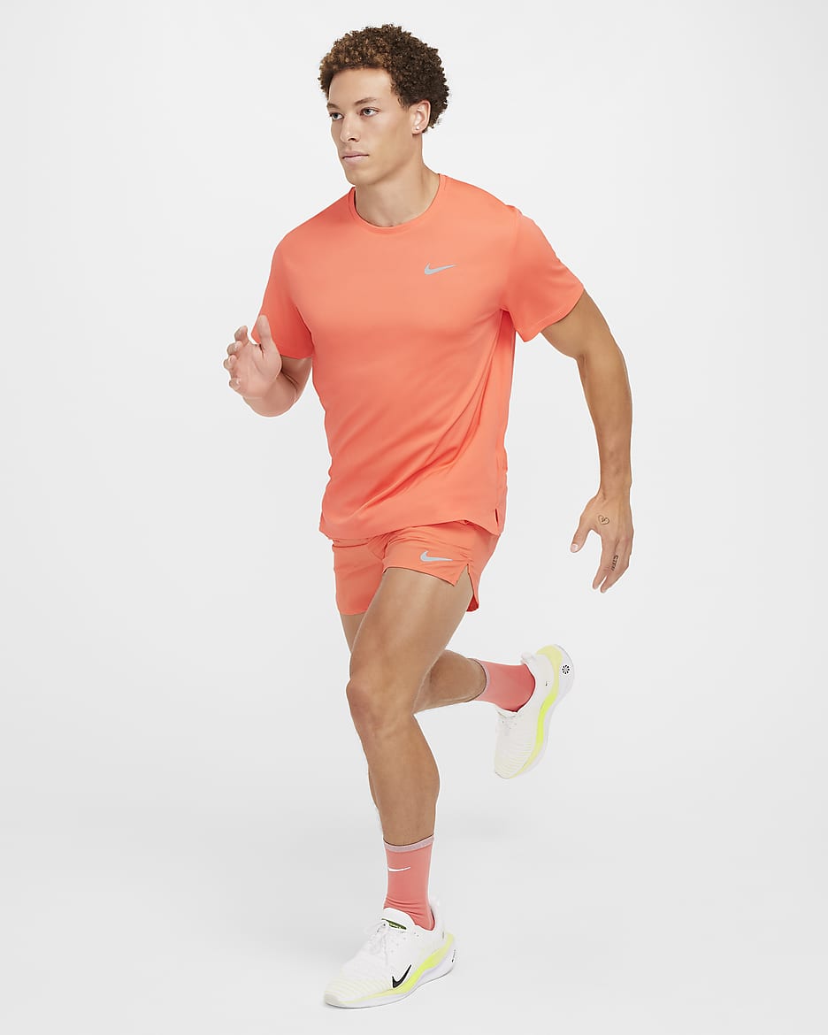 Nike Miler Men's Dri-FIT UV Short-Sleeve Running Top - Light Wild Mango