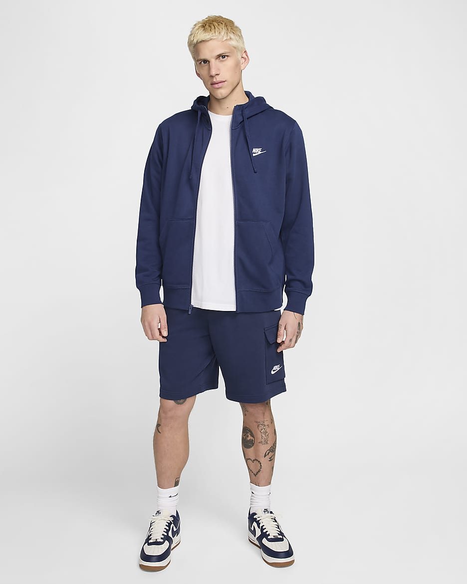 Nike Sportswear Club Men's Full-Zip Hoodie - Midnight Navy/Midnight Navy/White