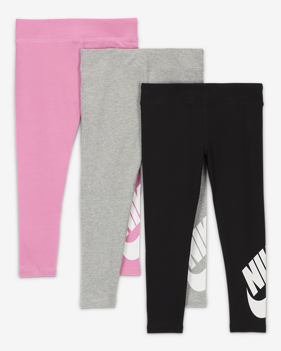 Leggings para niños talla pequeña Nike Club (pack de 3) - Negro