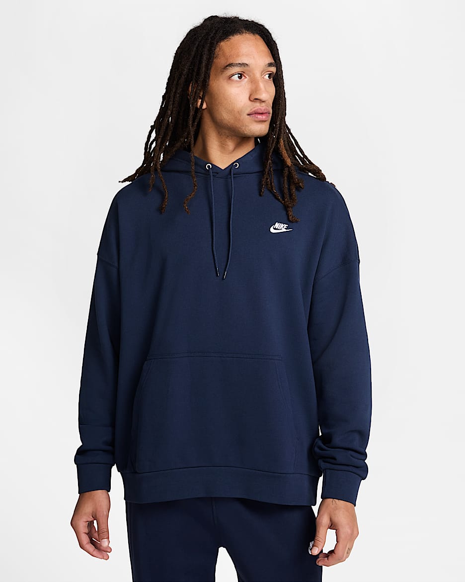 Męska bluza z kapturem z dzianiny dresowej o kroju oversize Nike Club Fleece - Obsidian/Obsidian/Biel