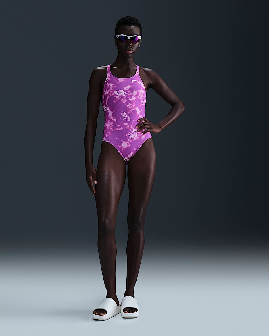 Traje de baño de una pieza Fastback para mujer Nike Swim HydraStrong - Morado vivo