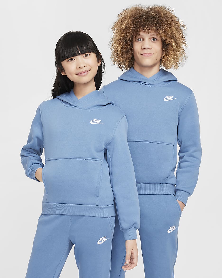 Mikina Nike Sportswear Club Fleece s kapucí pro větší děti - Aegean Storm/Bílá