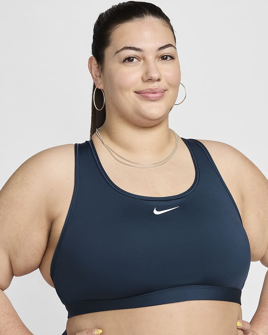 Nike Swoosh Medium Support Women's Padded Sports Bra (Plus Size) - Armory Navy/White