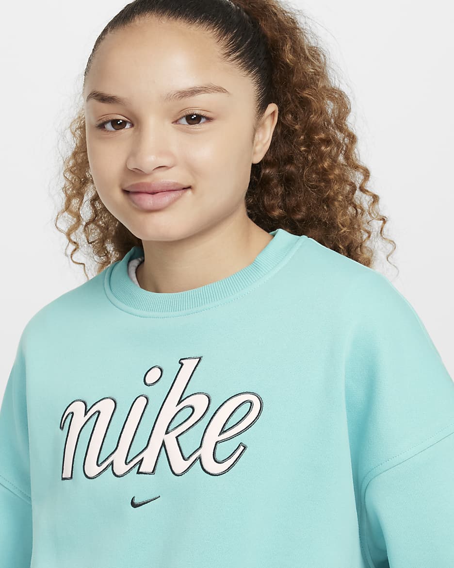 Nike Sportswear Club Fleece Girls' Boxy Crew-Neck Sweatshirt - Green Frost/Vintage Green