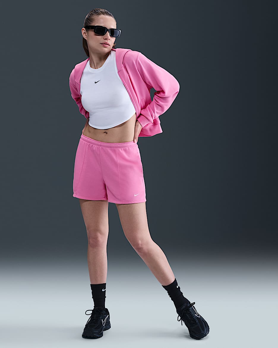 Shorts de French Terry de tiro medio de 10 cm para mujer Nike Sportswear Chill Terry - Rosa alegre/Vela