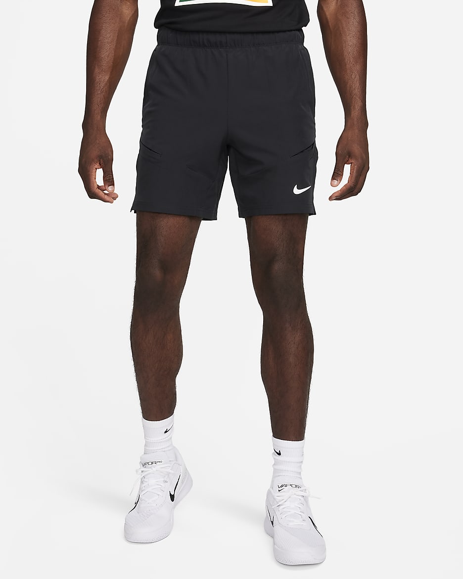 Męskie spodenki tenisowe Dri-FIT 18 cm NikeCourt Advantage - Czerń/Czerń/Biel