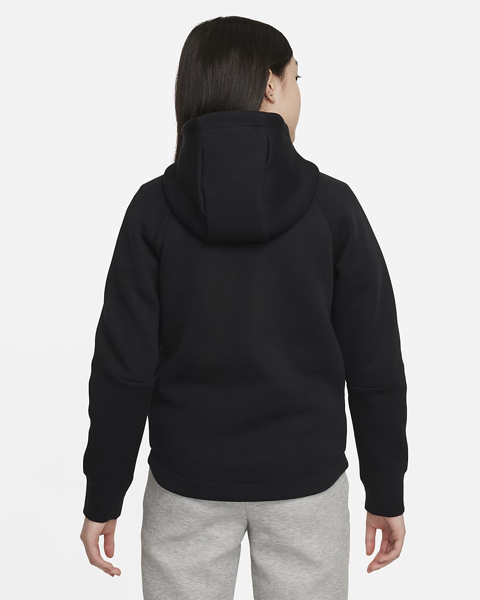 Nike Sportswear Tech Fleece Tam Boy Fermuarlı Genç Çocuk (Kız) Kapüşonlu Üst - Siyah/Siyah/Siyah