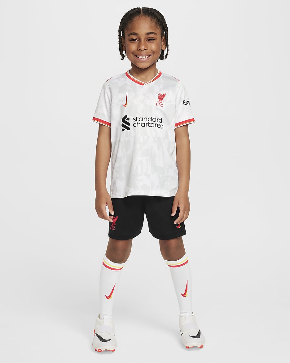 Tercera equipació Stadium Liverpool FC 2024/25 Equipació de futbol de tres peces Replica Nike - Nen/a petit/a - Blanc/Pure Platinum/Negre/Global Red