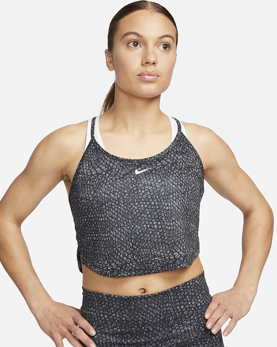 Γυναικείο εμπριμέ tank top σε γραμμή crop Nike Dri-FIT One - Μαύρο/Λευκό/Λευκό