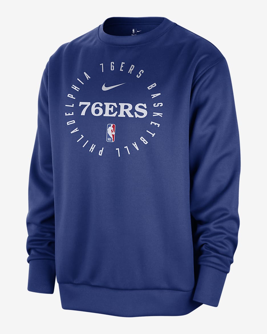 Sudadera de cuello redondo Nike Dri-FIT de la NBA para hombre Philadelphia 76ers Spotlight - Azul enérgico/Blanco