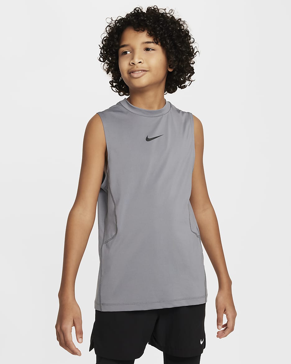 Playera sin mangas para niño talla grande Nike Pro - Gris humo/Negro