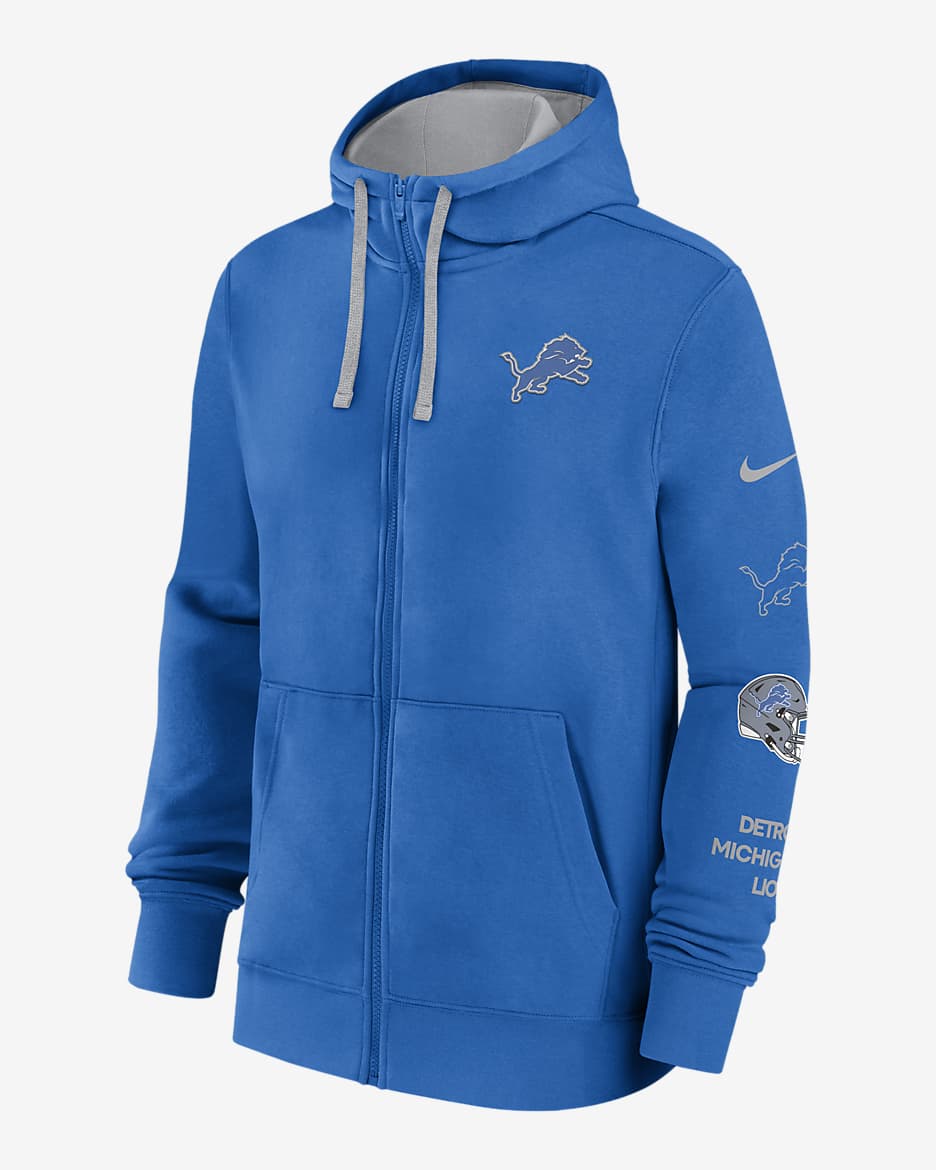 Sudadera con gorro Nike de la NFL de cierre completo para hombre Detroit Lions Club - Azul