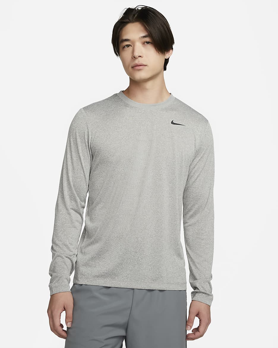 Nike Dri-FIT Legend Men's Long-Sleeve Fitness Top - Tumbled Grey/Flat Silver/Heather/Black