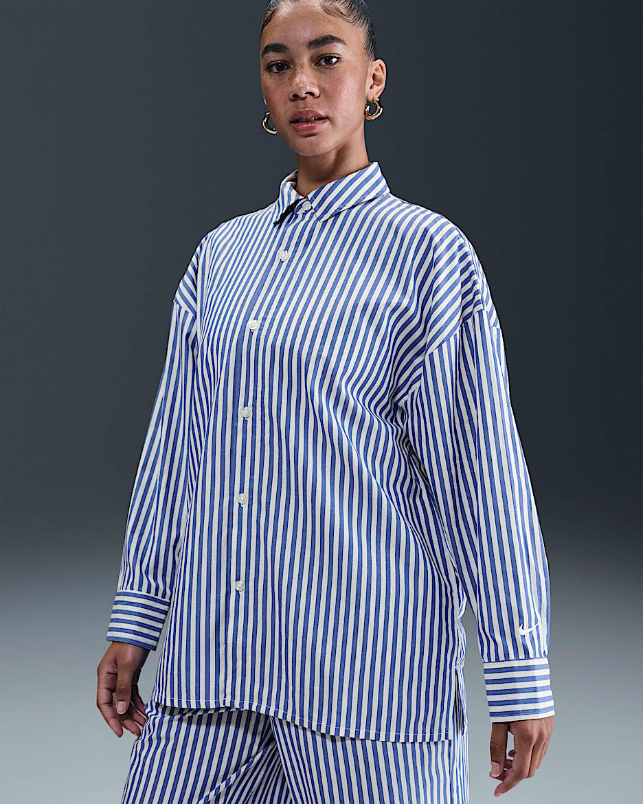 Nike Sportswear Chill Poplin Women's Oversized Striped Button-Down Top - Game Royal/Sail/Sail