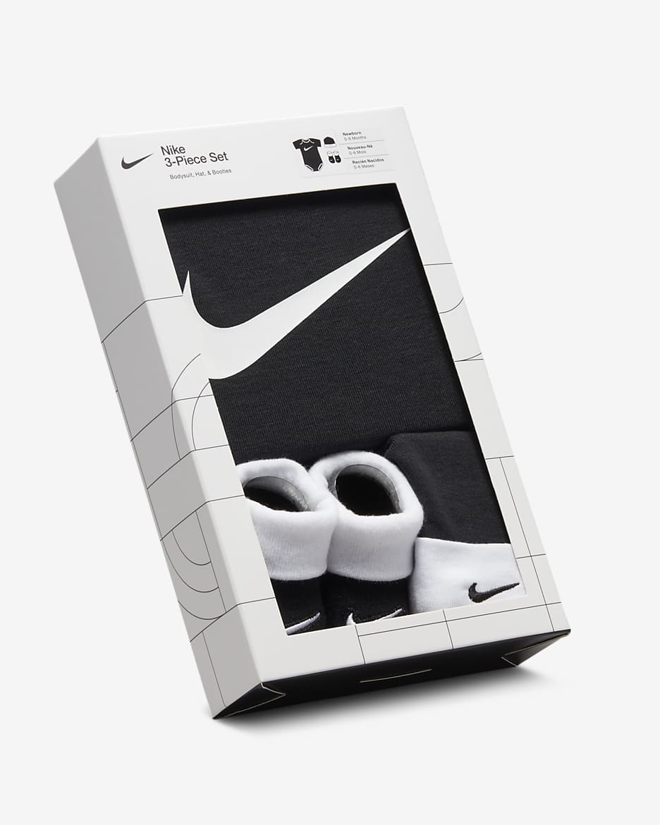 Nike Baby (0-6M) Bodysuit, Hat and Booties Box Set - White