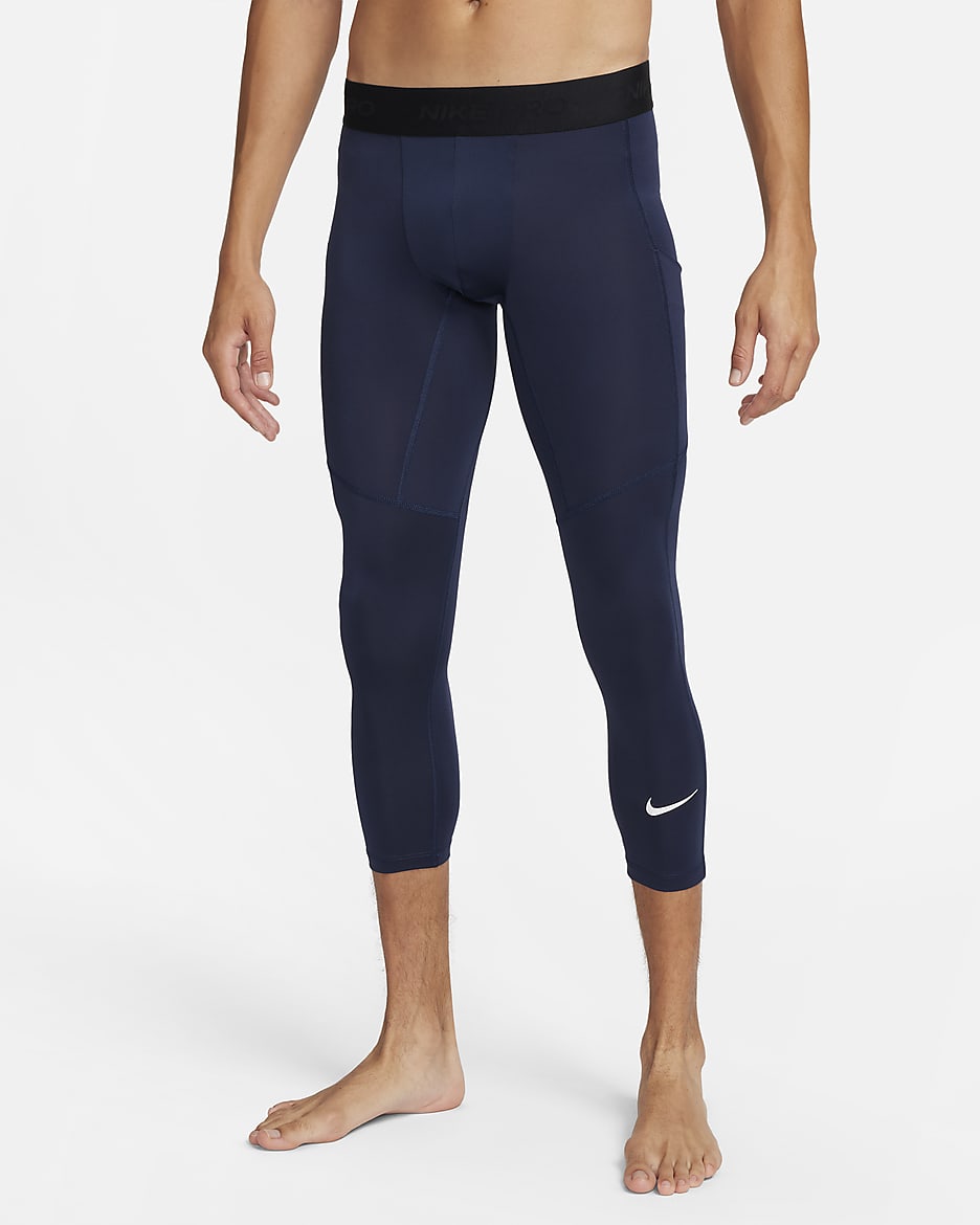 Nike Pro Men's Dri-FIT 3/4-Length Fitness Tights - Obsidian/White