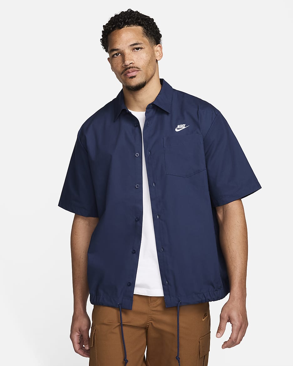 Nike Club Men's Short-Sleeve Oxford Button-Up Shirt - Midnight Navy/White