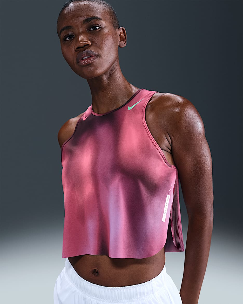Camiseta de tirantes de correr Dri-FIT ADV cropped Nike AeroSwift - Fucsia enérgico/Burdeos enérgico/Rosa margarita/Verde impacto