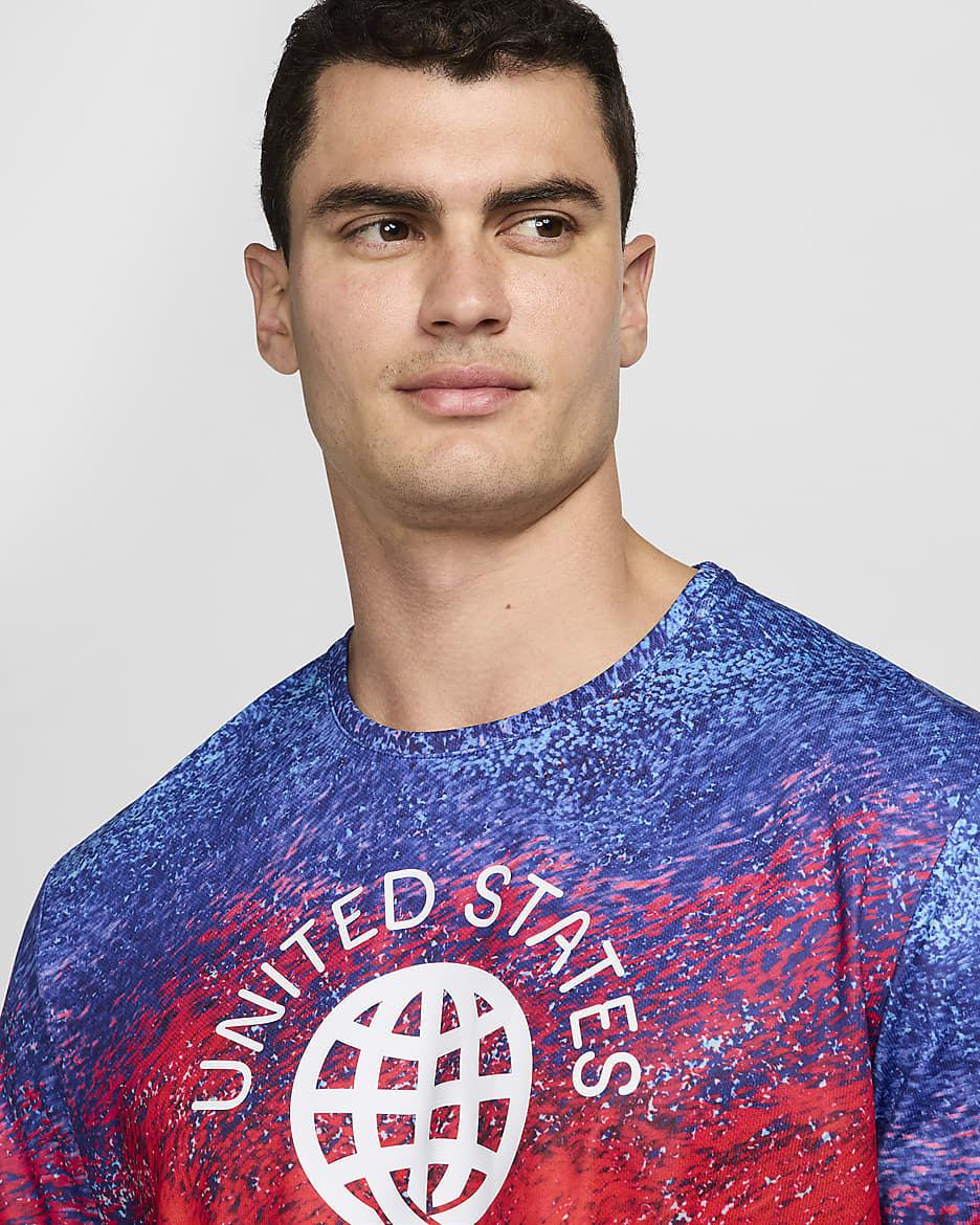 USA Miler Nike Dri-FIT rövid ujjú férfi futófelső - Bright Crimson/Old Royal/Fehér