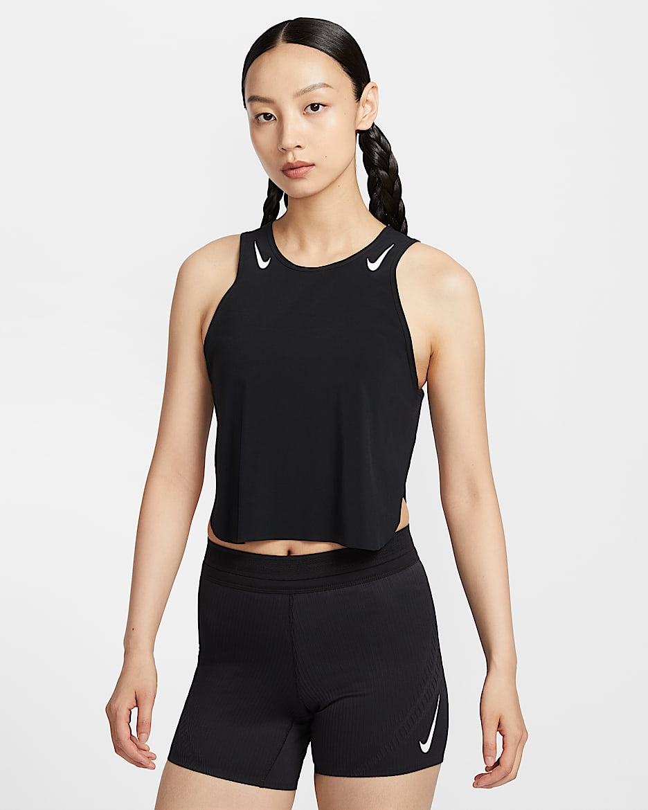 Nike AeroSwift Women's Dri-FIT ADV Cropped Running Tank Top - Black/White