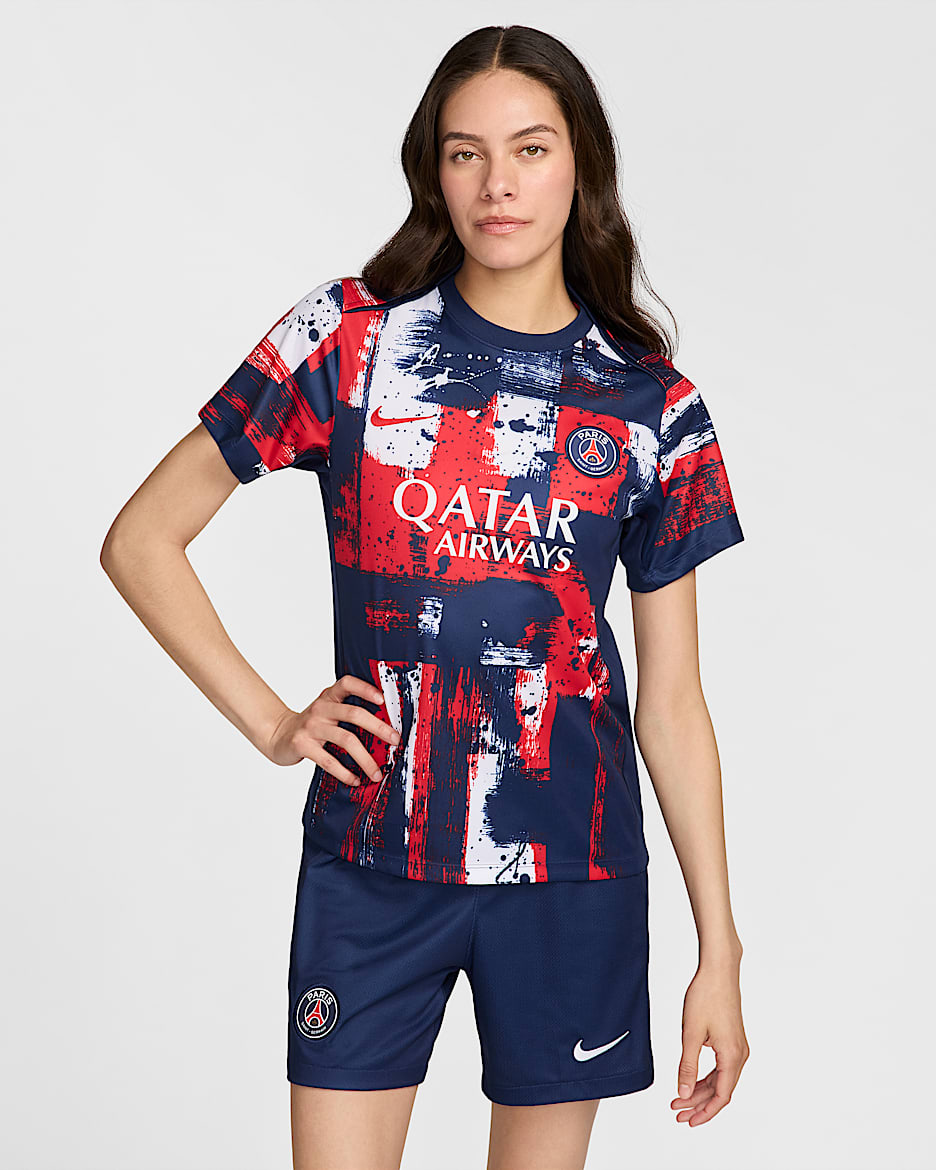 Paris Saint-Germain Academy Pro Thuis Nike Dri-FIT warming-uptop voor dames - Midnight Navy/University Red/Wit/University Red