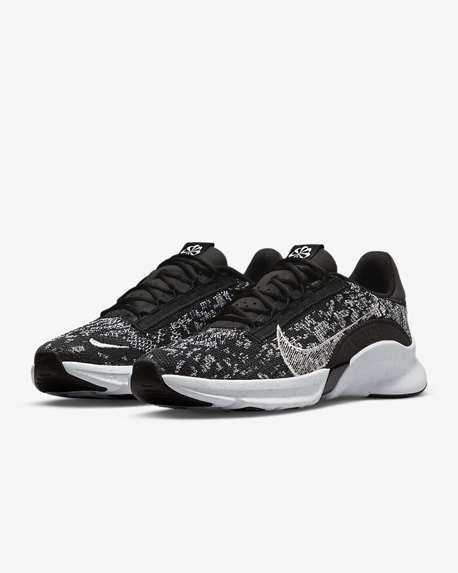 Nike SuperRep Go 3 Flyknit Next Nature Women's Workout Shoes - Black/White/Metallic Silver