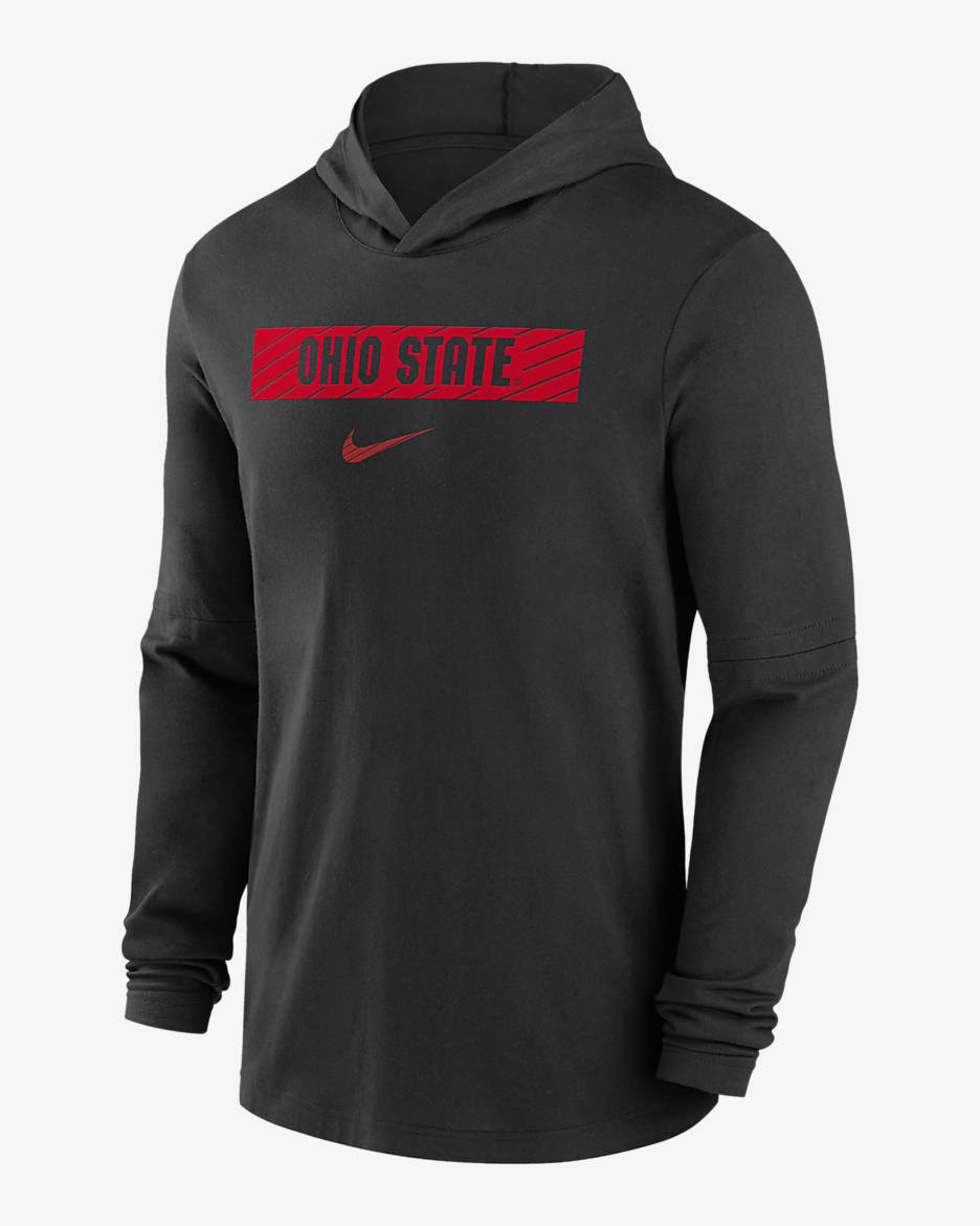 Playera de manga larga universitaria Nike Dri-FIT con gorro para hombre Ohio State Buckeyes Sideline - Negro